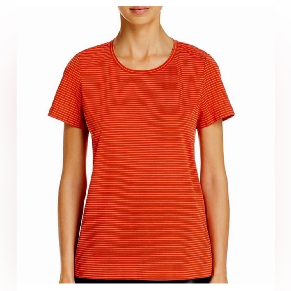 Lafayette 148 New York Orange Striped Short Sleeve Bonfire T-Shirt Size M